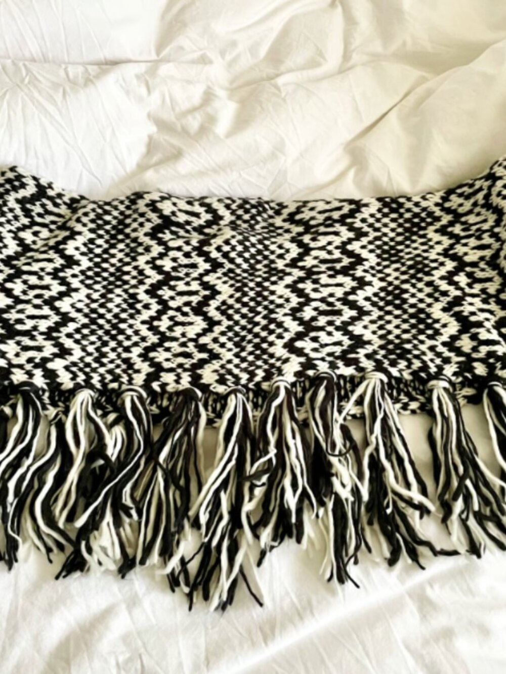 FOREVER 21 One Size Fits All Chunky Knit Ivory Infinity Scarf Fringe Winter OS